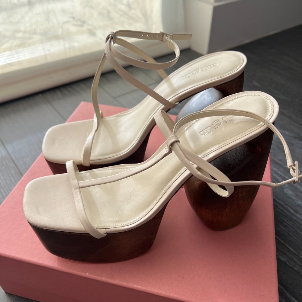 Cult Gaia Chiara Off White Leather/Wood Platform Sandal Sz EU 40/US 10 - Picture 5 of 6